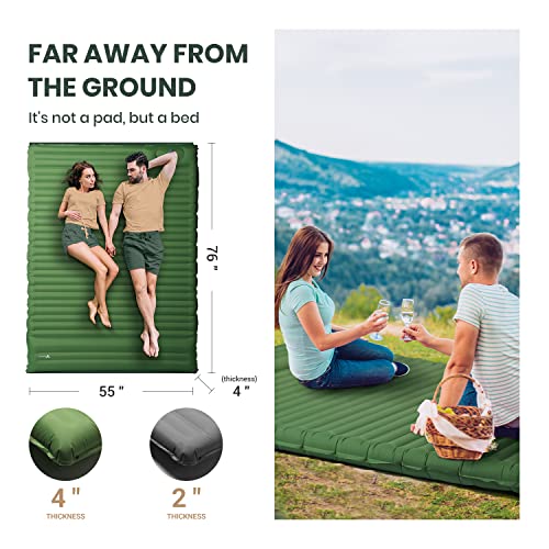 YEAKYARD Double Sleeping Pad for Camping, Extra Thick 4" Camping Pad 2 Person with Pillow, Built-in Foot Pump Inflatable Mattress, Sleeping Mat for Backpacking, Hiking, Portable Camping Pad