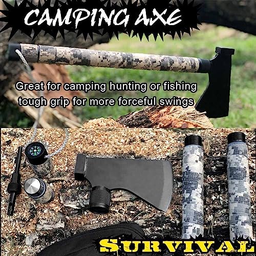 iunio Camping Axe, Hatchet with Sheath, Multi-Tool, Camp Ax, Survival Gear, Folding Portable Tools, for Hiking, Backpacking, Emergency, Hunting, Outdoor